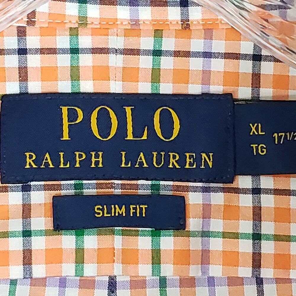 Polo Ralph Lauren Shirt Men’s Large Slim Orange Plaid LS Button Down - Picture 5 of 10